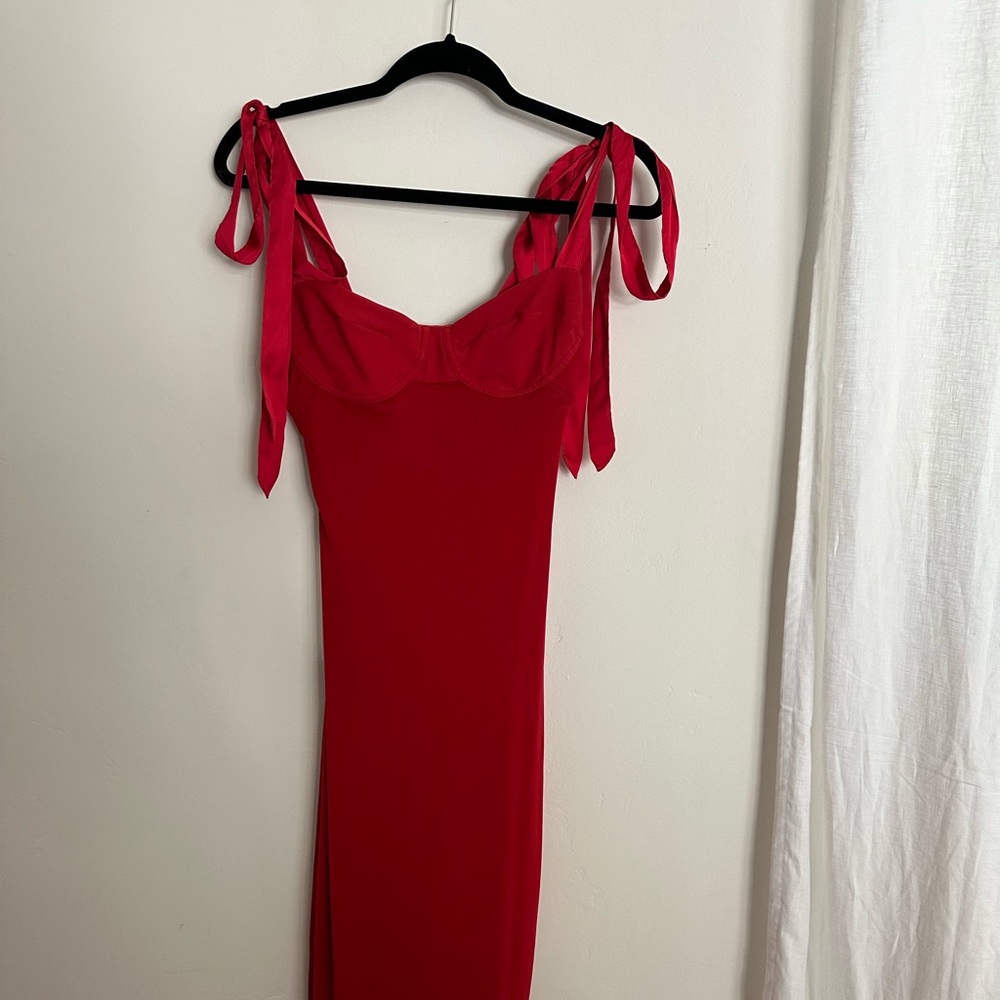 Free people red bustier mesh slip dress